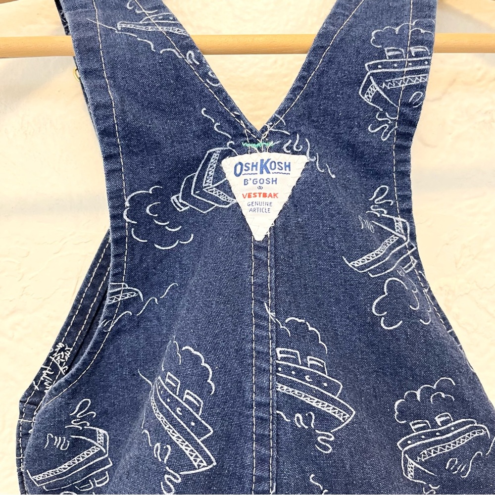Vintage OshKosh B'gosh Overalls Denim Blue Boats 6 Toddler - Picture 7 of 11